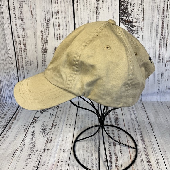 Vintage Polo Ralph Lauren Cotton Chino Khaki Tan Leather Buckle Strap Back Hat - Picture 3 of 8